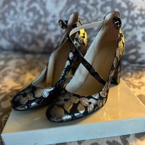 Never Worn Marc Fisher Silver & Black Floral Heels * Women's Size 8M